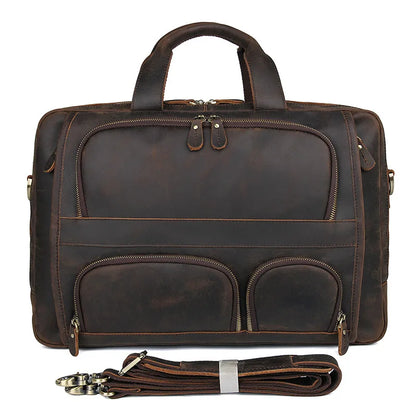 Mochila de Cuero Genuino para Laptop de 17.3 Pulgadas - Maletín de Negocios Retro para Hombre, Bolsa Grande de Viaje y Oficina