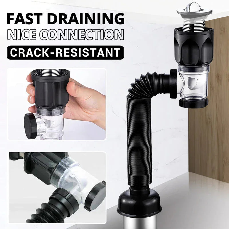 Juego de Drenaje Antiodor Flip Top para Fregadero de Cocina | Tubería Retráctil Flexible y Filtro Desodorante Antitaponamiento