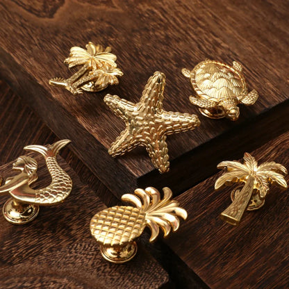 Pomo Dorado de Armario con Diseño de Animal Vegetal | Tiradores Elegantes para Muebles y Cajones