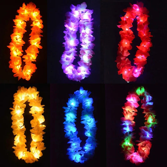 Collar Luminoso de Flores Hawaianas para Mujeres y Niñas - Guirnalda Hula para Bodas, Fiestas Tropicales y Luau