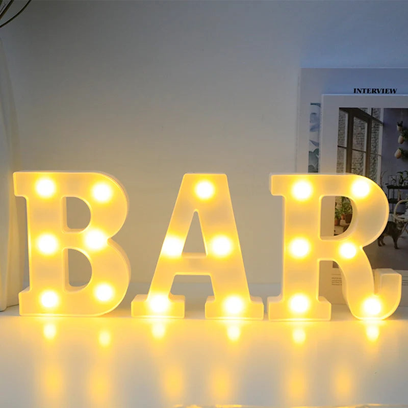 Lámparas LED de Letras y Números, Luz Nocturna con Pilas para Bodas, Cumpleaños, Navidad, Fiestas y Decoración del Hogar