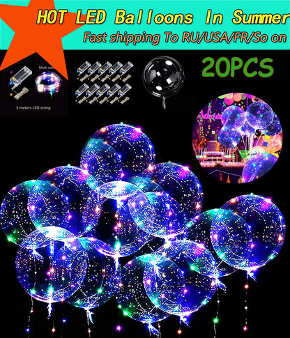 10Pcs LED Luminous Bobo Balloons con Cadena de Luces - Decoración para Fiestas, Bodas, Cumpleaños y Baby Shower