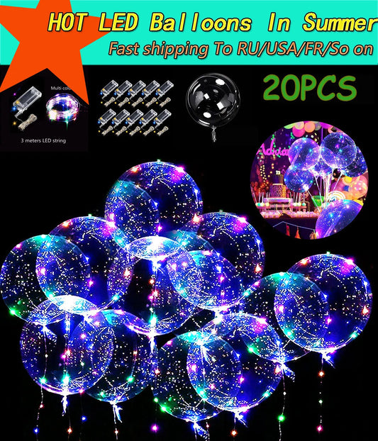 10Pcs LED Luminous Bobo Balloons con Cadena de Luces - Decoración para Fiestas, Bodas, Cumpleaños y Baby Shower