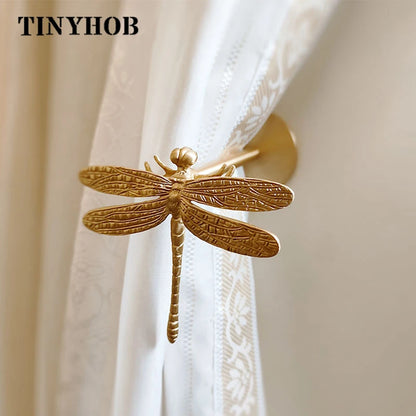 Gancho de Cortina de Libélula/Ángel de Latón Dorado - Accesorio de Metal Duradero para Pared