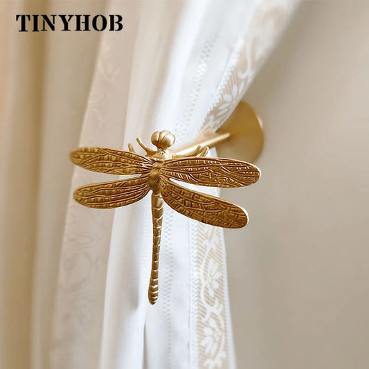 Gancho de Cortina de Libélula/Ángel de Latón Dorado - Accesorio de Metal Duradero para Pared