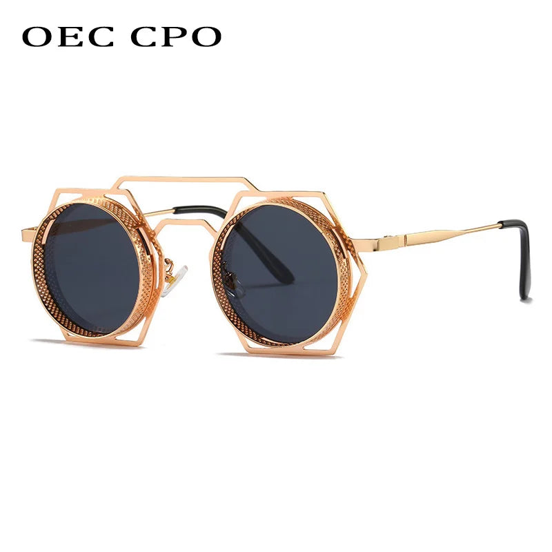 Gafas de Sol Redondas para Hombre y Mujer | Lentes de Malla Metálica con Personalidad | Estilo Steampunk UV400 | OEC CPO 2023