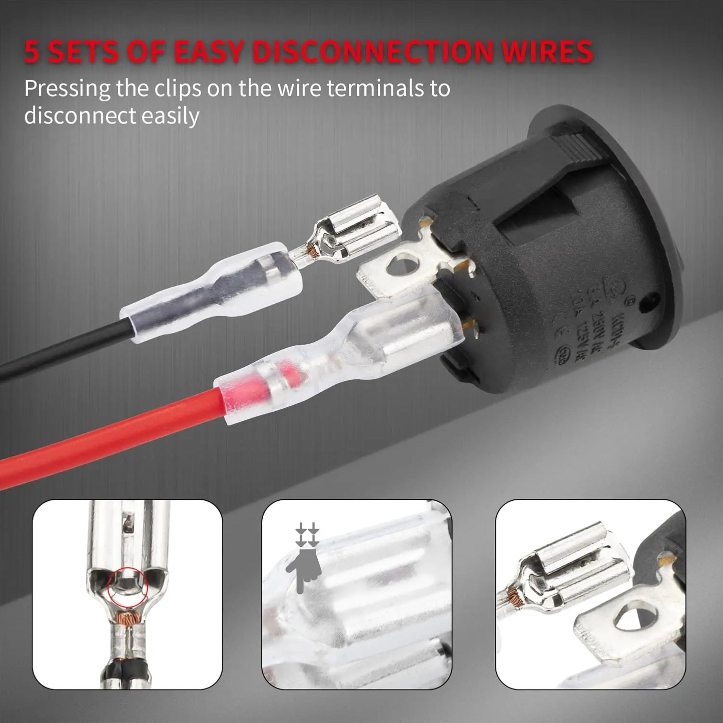 Juego de 5 Interruptores Redondos Rocker ON/OFF SPST de 20mm - Mini Interruptor para Automóvil 12V KCD1