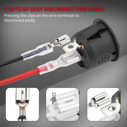 Juego de 5 Interruptores Redondos Rocker ON/OFF SPST de 20mm - Mini Interruptor para Automóvil 12V KCD1