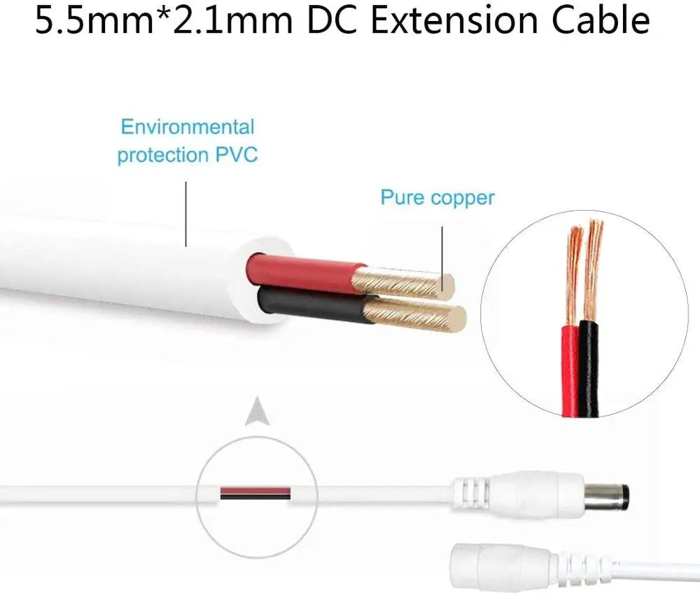 Conector de Cable DC 5.5x2.1mm - Adaptador de Alimentación Male/Female para CCTV y Tiras LED (1/5/10 Pcs)