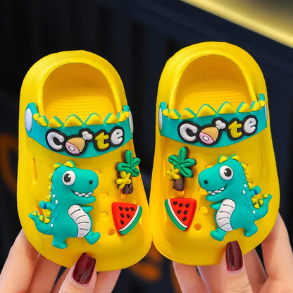 Zapatillas de Verano para Niños, Sandalias con Agujeros, Suaves y Antideslizantes, Diseño de Dinosaurio de Dibujos Animados DIY, Zapatos de Playa para Niños y Niñas