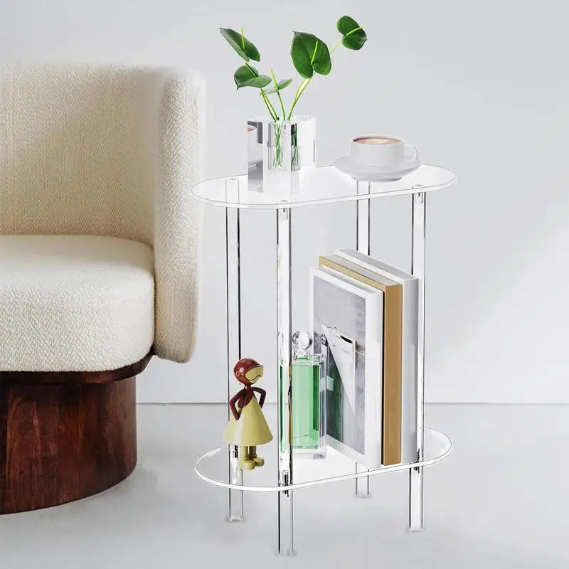 Mesa Auxiliar Transparente de Acrílico - Mueble de Almacenamiento Moderno para Decoración del Hogar