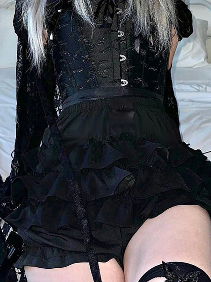 Pantalones Cortos Góticos de Cintura Alta para Mujer con Diseño Floral Y2K - AltGoth Mall, Estilo E-girl y Grunge