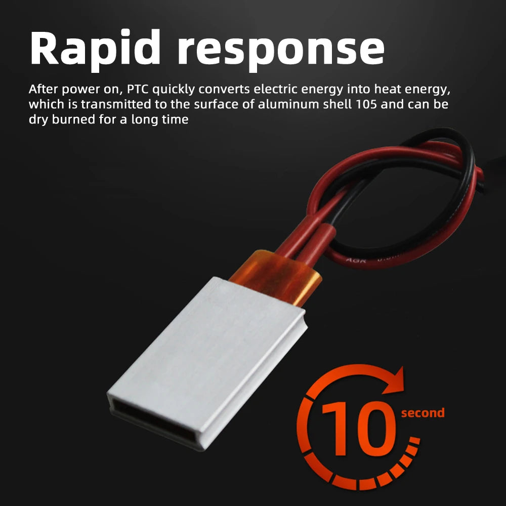 Placa de Calentamiento Eléctrica PTC de 12V – Termostato de 70°C a 200°C con Carcasa de Aluminio para Conservación de Calor y Anticongelante
