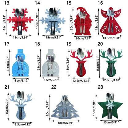 Decoraciones de Mesa para Fiestas: Soporte para Cuchillos y Tenedores de Santa Claus - Adornos Navideños para la Mesa (4 Piezas)