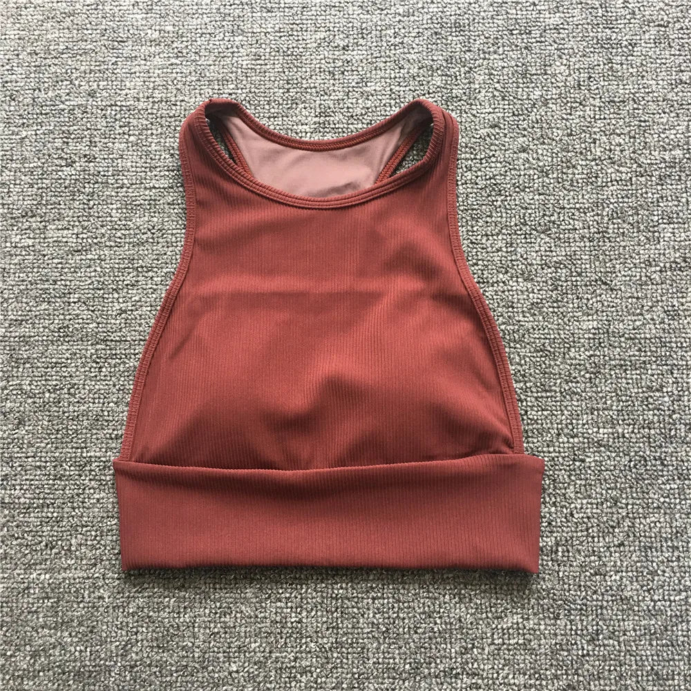 Chaleco de Alto Impacto con Almohadilla para Mujer - Sujetador Deportivo de Nailon con Tirantes, Tops Cortos de Cuello Alto para Gimnasio, Bralette de Fitness, Blusas Activas 2024