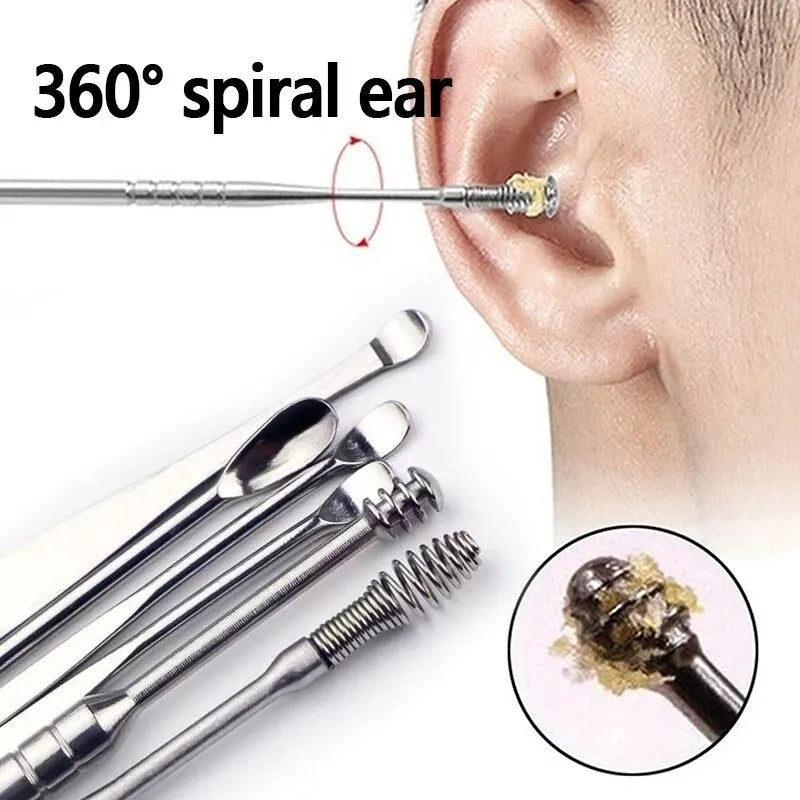 Kit de 6 Cucharillas Removedoras de Cera para Oídos de Acero Inoxidable - Herramienta de Cuidado para la Limpieza Auditiva