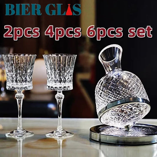 Juego de Decantador y Copas de Cristal Sin Plomo - Copas de Cóctel y Champán de Diseño Retro para Fiesta y Bar, Disponible en 2, 4 y 6 Piezas