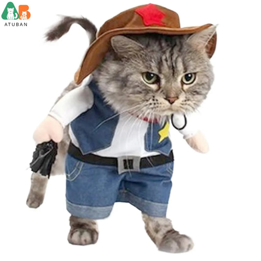 Disfraz de Halloween para Mascotas, Traje de Vaquero del Oeste con Sombrero, Ropa Divertida para Gatos y Perros Pequeños, Disfraz de Vaquero Adorable