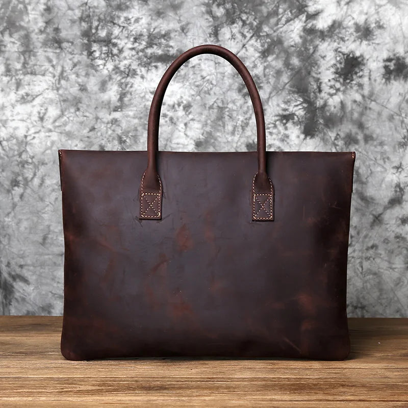 NZPJ Retro Men's Briefcase - Maletín de Cuero Crazy Horse para Laptop de 15 a 16 Pulgadas, Bolso Casual y de Negocios