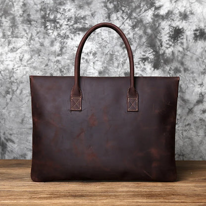 NZPJ Retro Men's Briefcase - Maletín de Cuero Crazy Horse para Laptop de 15 a 16 Pulgadas, Bolso Casual y de Negocios