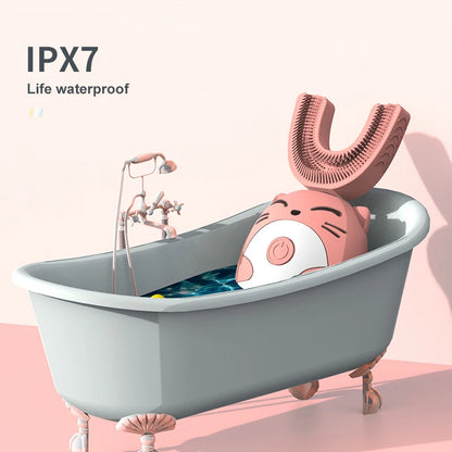 Cepillo de dientes eléctrico en forma de U para niños, Sónico inteligente, 360 grados, ultrasónico, blanqueamiento dental, resistente al agua IPX7