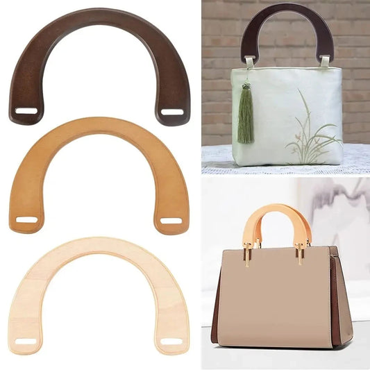 Mangos de Madera Desmontables en Forma de U – Accesorios para Bolsos de Mano y DIY, Repuesto para Bolsas de Playa y Clutches, 18.5 cm