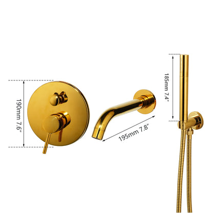 Sistema de Ducha en Oro Cepillado para Baño, Grifo de Bañera Montado en Pared, Mezclador de 2 Vías con Acabado Dorado