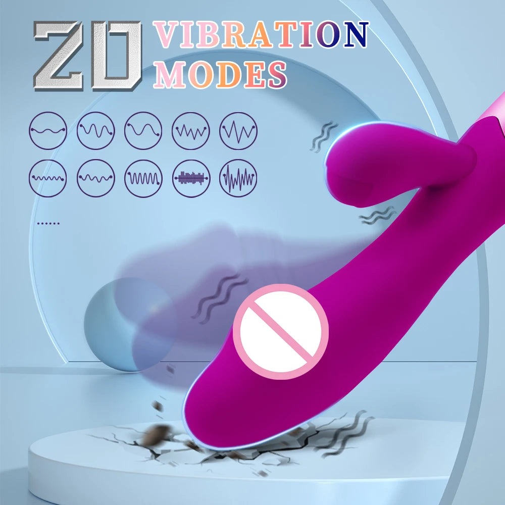 Vibrador Rabbit Recargable, Dildo Dual con Vibración, Masajeador de Punto G y Clítoris, Juguete Sexual para Mujeres
