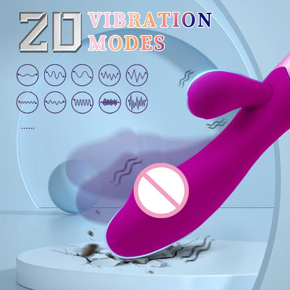 Vibrador Rabbit Recargable, Dildo Dual con Vibración, Masajeador de Punto G y Clítoris, Juguete Sexual para Mujeres