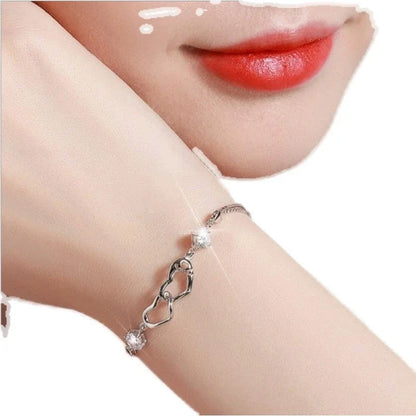 Pulsera de Plata de Ley 925 con Diseño de Corazón para Mujer - Brazalete Romántico de Cristal de Lujo, Ideal para Fiesta, Boda y Regalo de Joyería Original