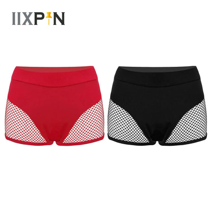 Shorts de Red Fishnet para Mujer, Lencería Sexy de Cintura Media, Pantalones Cortos Elásticos para Yoga, Pole Dance y Fitness