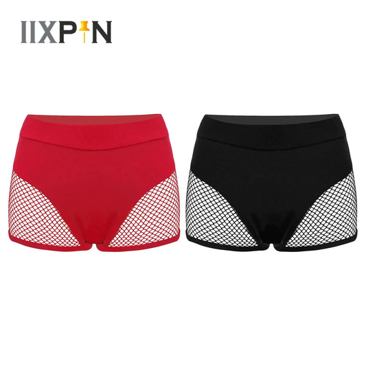Shorts de Red Fishnet para Mujer, Lencería Sexy de Cintura Media, Pantalones Cortos Elásticos para Yoga, Pole Dance y Fitness