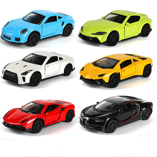 Coche de Metal Diecast 1:43 Modelo Deportivo con Puertas Abiertas, Juguete Pull-Back para Niños, Adorno de Automóvil