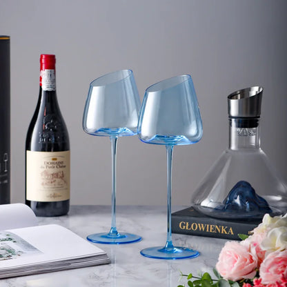 Juego de Copas de Vino Tinto de Flamenco Rosa Francés - Copas de Cristal con Boca Inclinada Creativa y Fondo Cóncavo, También para Champán Azul