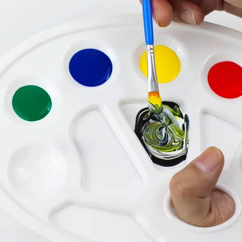 Bandeja de Pintura Artística Redonda de Plástico - Suministros de Pintura Blanca para Acuarela y Pigmentos