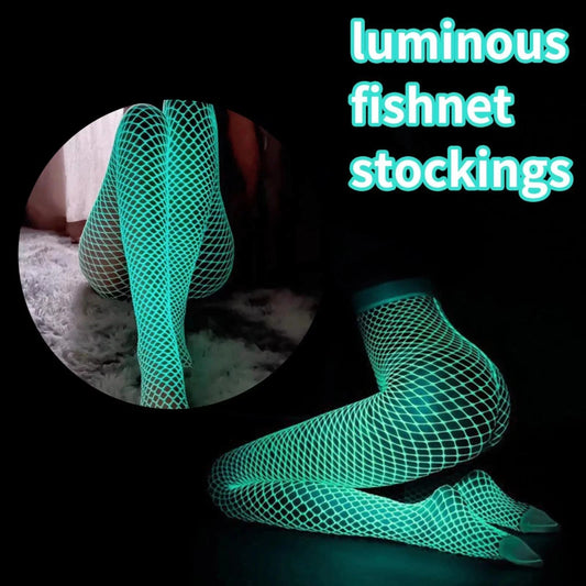 Medias Luminiscentes Mágicas para Mujer - Tights de Malla Elástica Plus Size, Crotchless, Brillan en la Oscuridad para Pole Dance