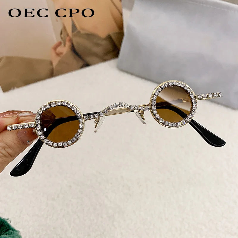 Gafas de Sol Redondas con Diamantes de Imitación para Hombre y Mujer | Lentes de Sol de Lujo UV400 Diseño Punk