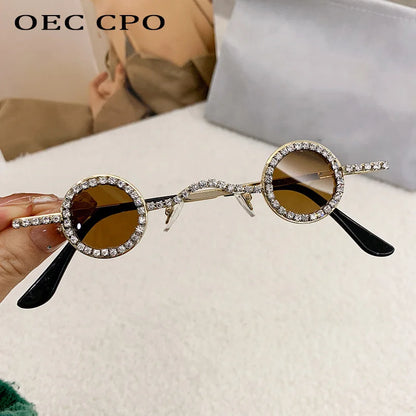 Gafas de Sol Redondas con Diamantes de Imitación para Hombre y Mujer | Lentes de Sol de Lujo UV400 Diseño Punk