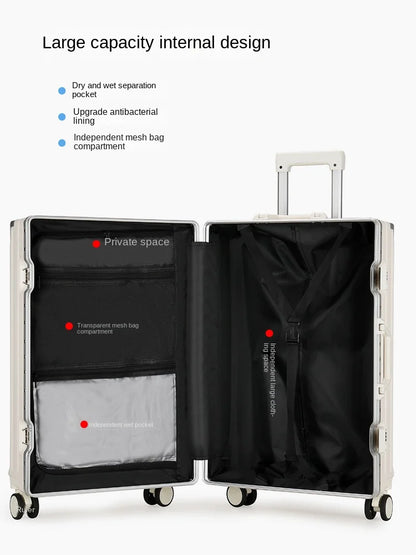 Maleta de Viaje con Marco de Aluminio y Ruedas – Equipaje Recargable de 20'' con Gancho para Teléfono y Soporte para Taza