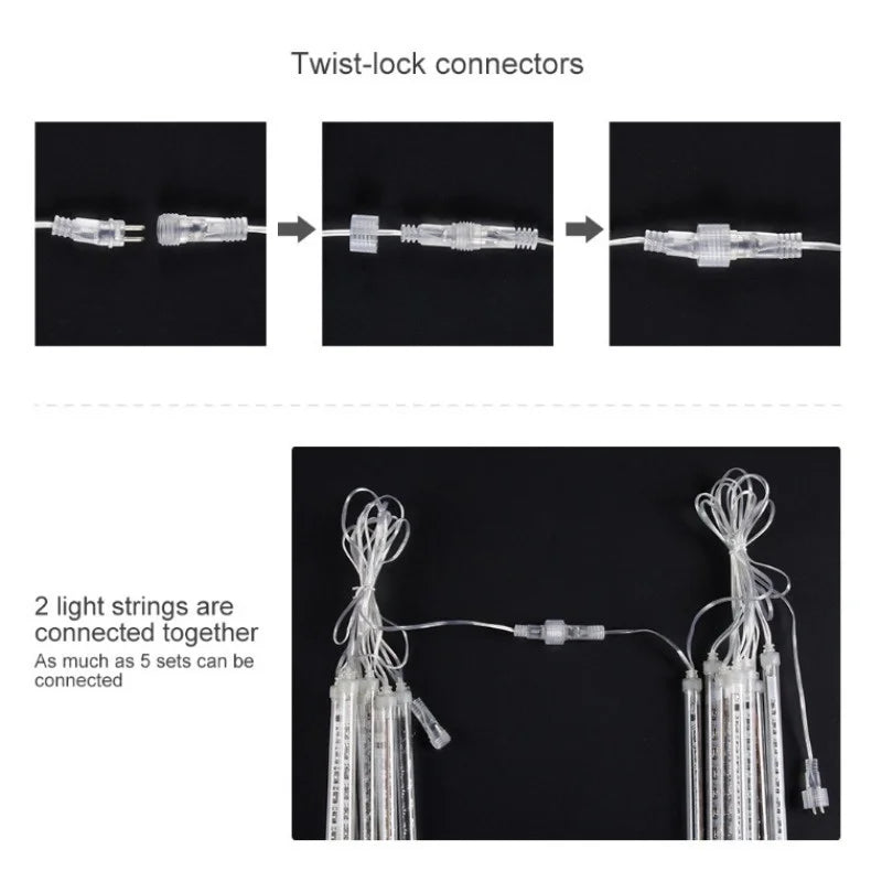 Luces de Cuerda LED de Lluvia de Meteoros 50cm con Enchufe EU, 8 Tubos Impermeables para Decoración de Navidad y Exterior