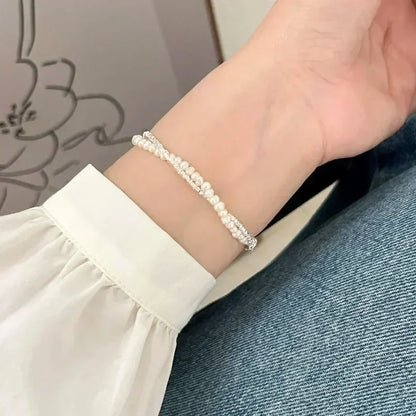 Pulsera de Plata de Ley 925 Doble Capa con Perlas - Diseño Vintage  - Joyería de Lujo y Encanto