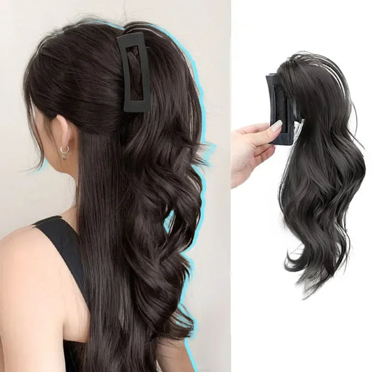 Peluca rizada de cola de caballo alta para mujer, de 30cm, cabello largo, Clip de tiburón trenzado, fuente de cascada, moda