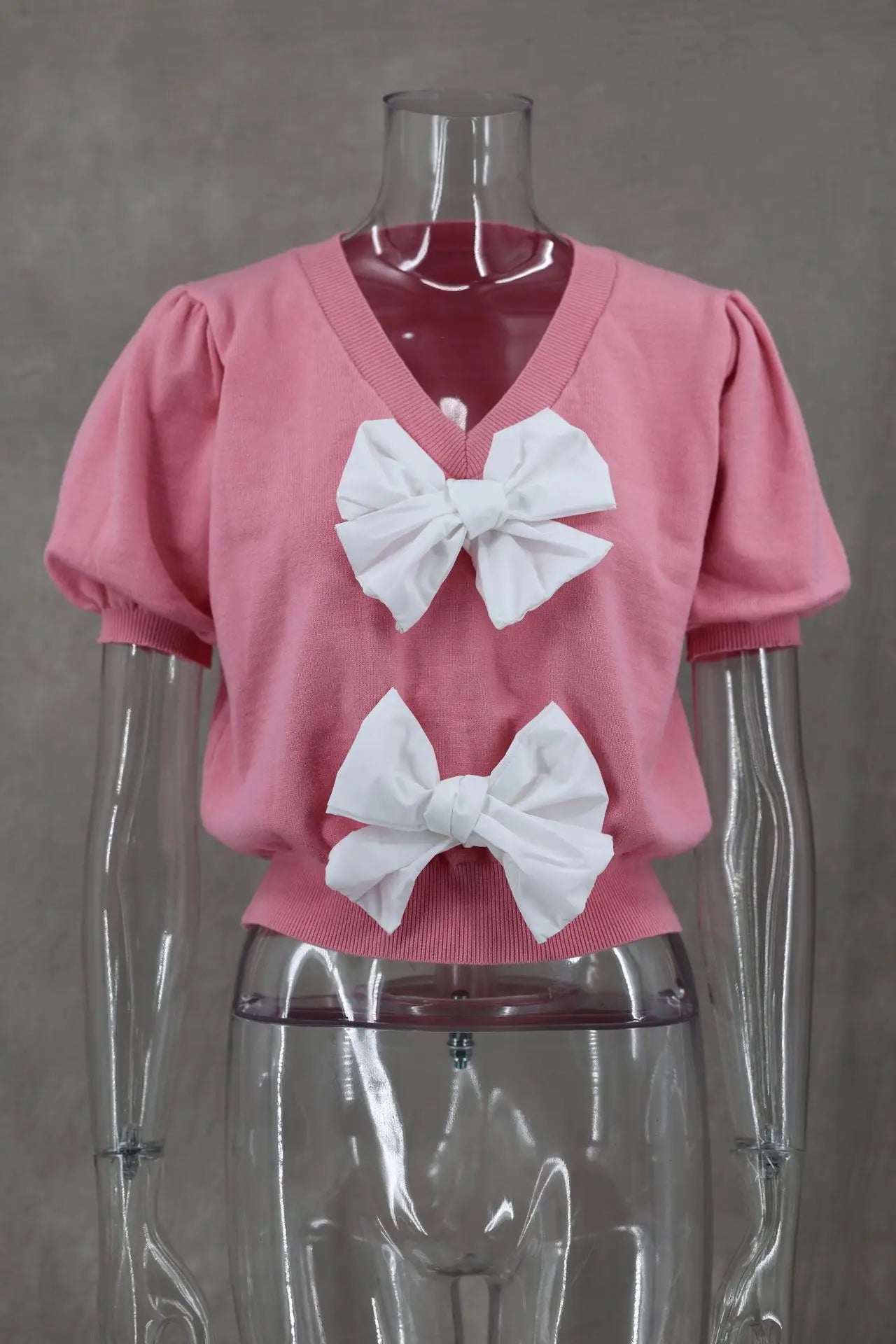 Suéter de Mujer con Lazo y Cuello en V - Estilo Casual para Primavera/Verano