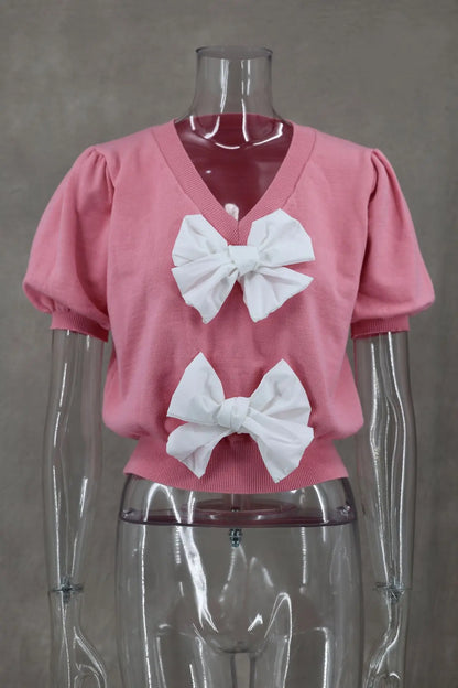 Suéter de Mujer con Lazo y Cuello en V - Estilo Casual para Primavera/Verano