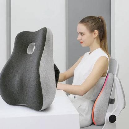 Cojín de Espuma con Memoria para Silla de Oficina y Coche: Soporte Lumbar con Masaje, Almohada Ortopédica para la Espalda, Coxis y Glúteos