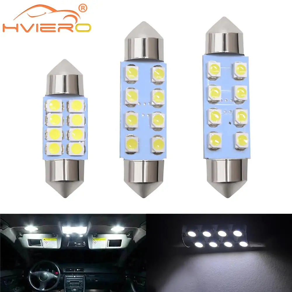 5 Pcs Luces LED T10 3528 1210 Blancas 8SMD para Coche, Bombillas Domos de 31mm 39mm 41mm, Iluminación Interior y Trunk DC 12V