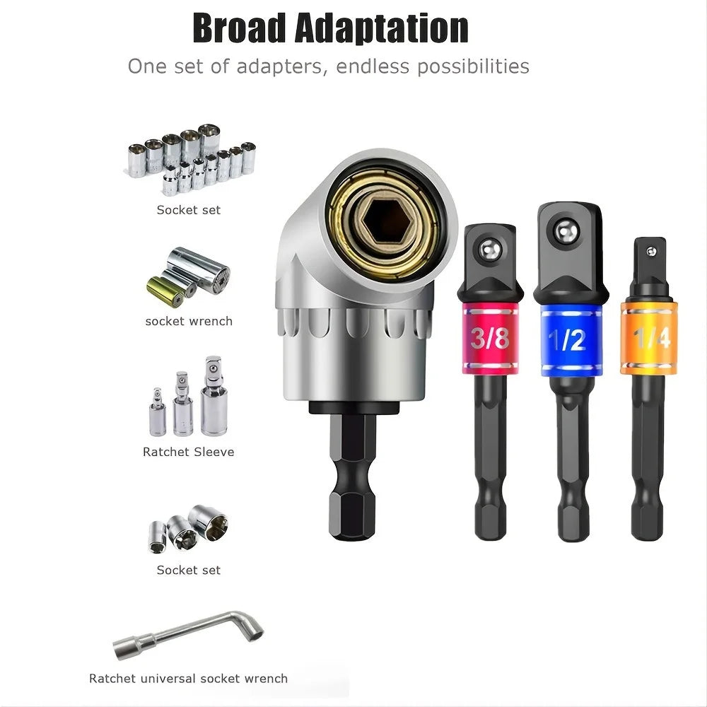 Adaptador de Socket Angular de 105 Grados para Herramientas de Mano | Set de Extensión de 3 Piezas para Taladros y Destornilladores