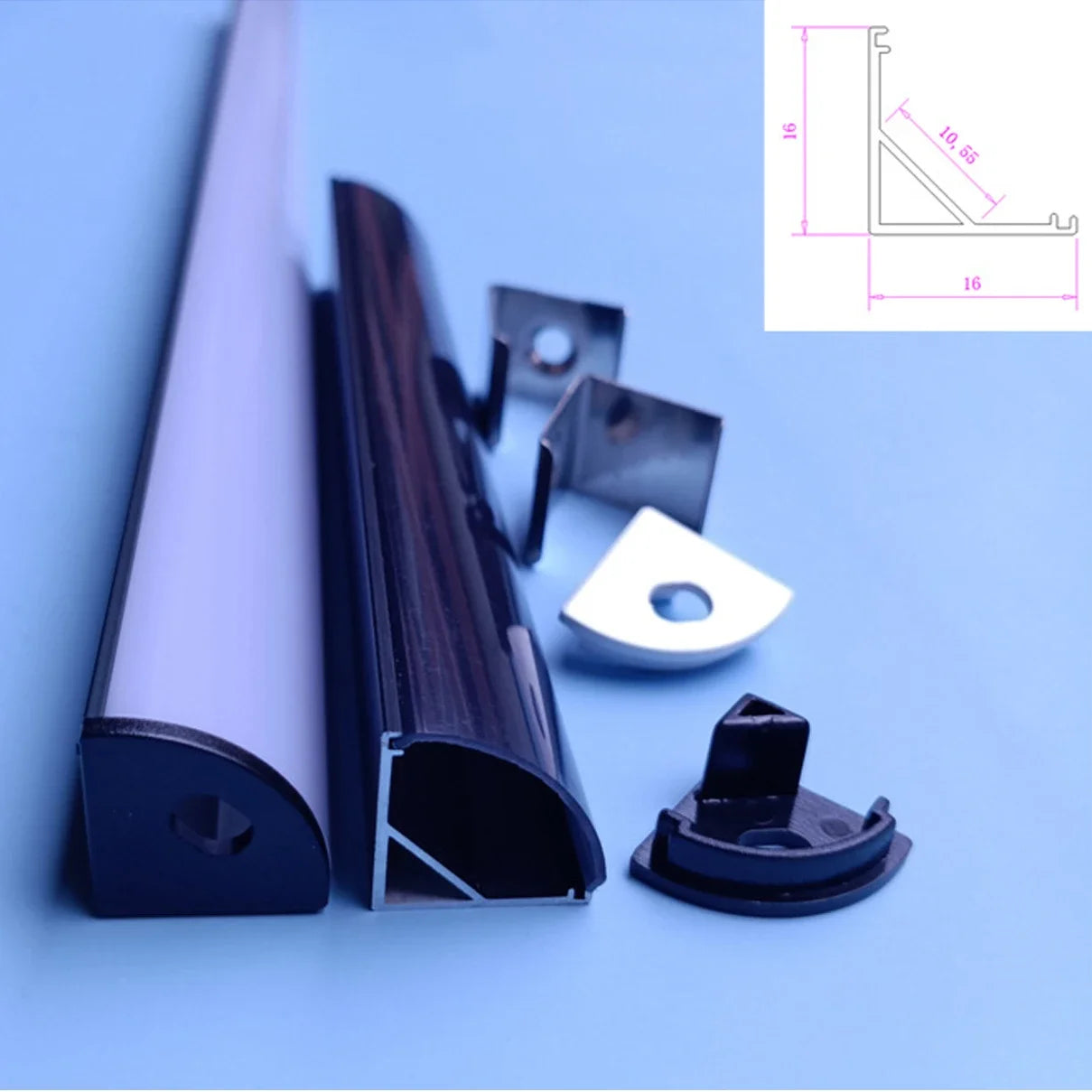 Perfil de Aluminio en Forma V/YW/U de 0.5m para Tira LED, Soporte de Canal, Cubierta DIY en Acabado Negro/Plata, Tiras de Canal de Cubierta Lechosa/Negra