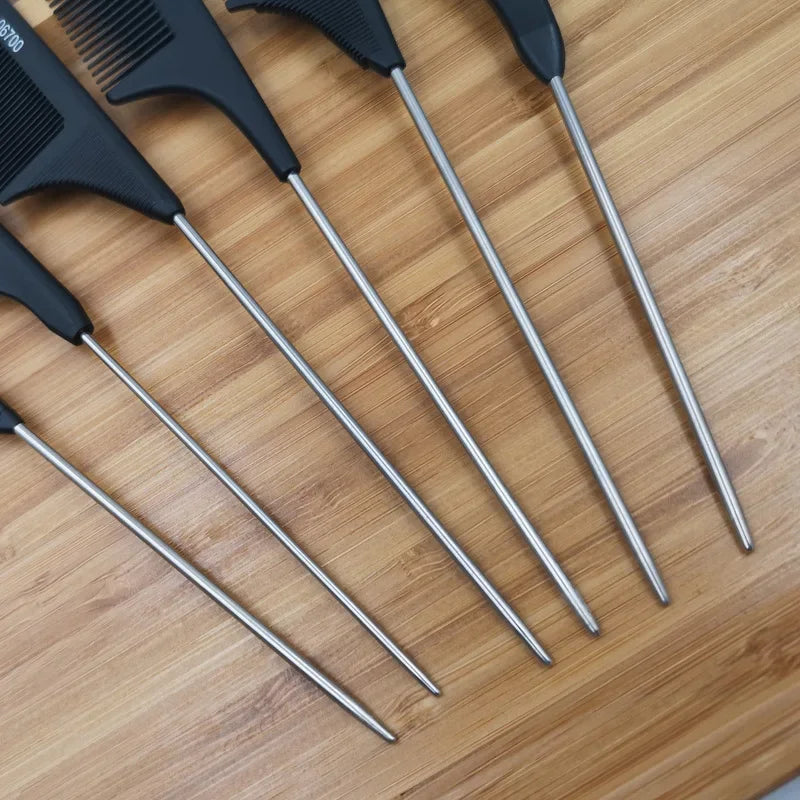 Peines de Cola de Pelo Profesionales, Peine de Acero Inoxidable para Corte de Salón, Cuidado del Cabello, Herramientas de Peinado, Dientes Finos