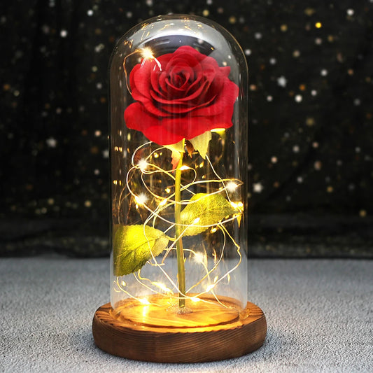 La Rosa LED Encantada Galáctica para Bodas es una hermosa pieza decorativa que combina una cúpula de vidrio con luces LED para crear una atmósfera romántica. Aquí tienes algunas características y especificaciones clave: